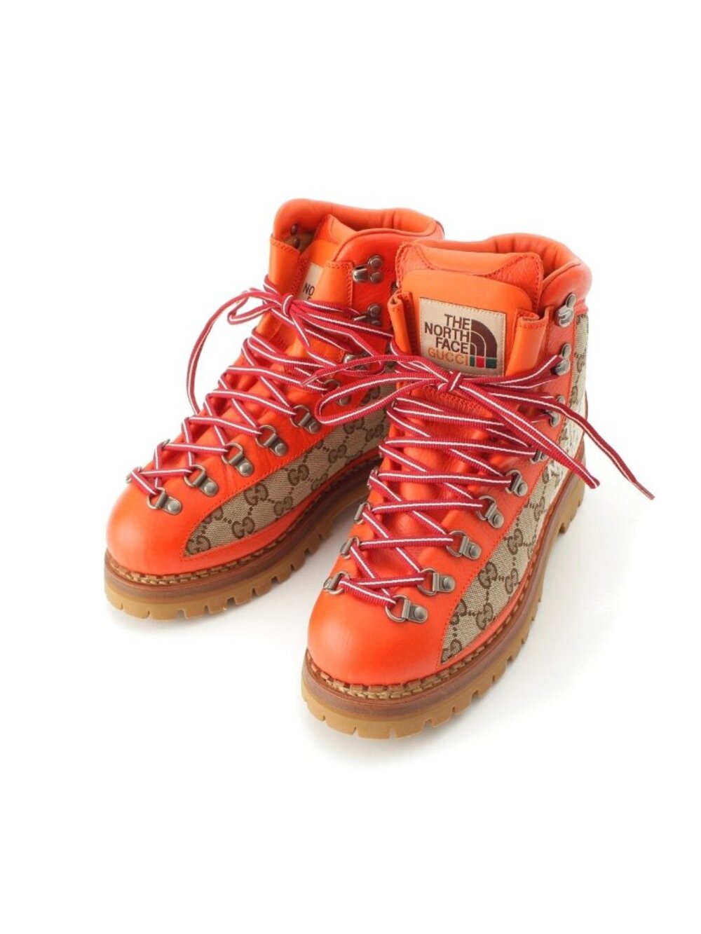 Gucci the North Face GG Canvas Leather Trekking Boots Orange